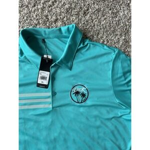 ADIDAS Mens 3 Stripe Chest GOLF Polo Mens XL Climalite Palm Tree Beach Stretch